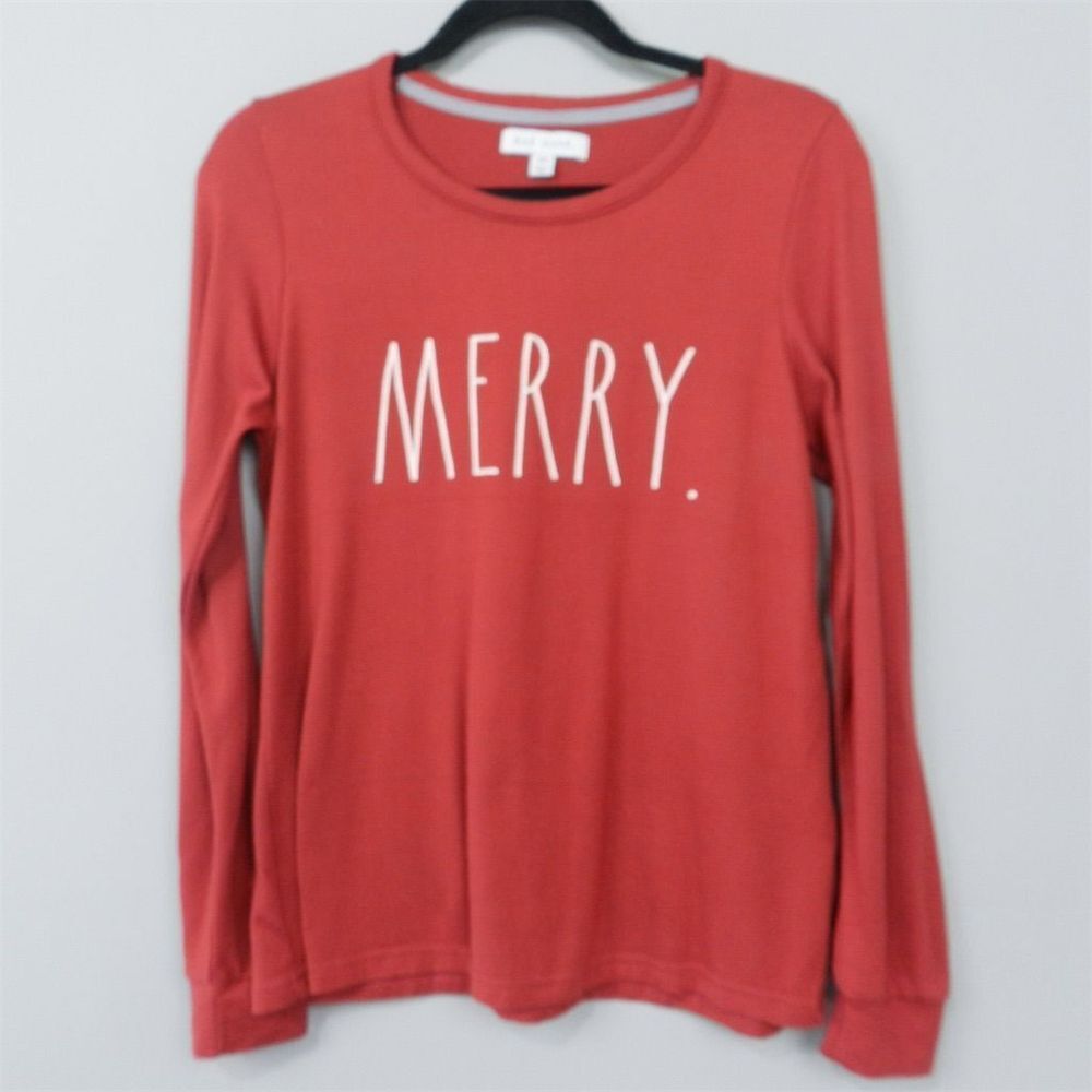 Rae Dunn Women's MERRY Graphic Long Sleeve Red Pajama Top Size M Lounge